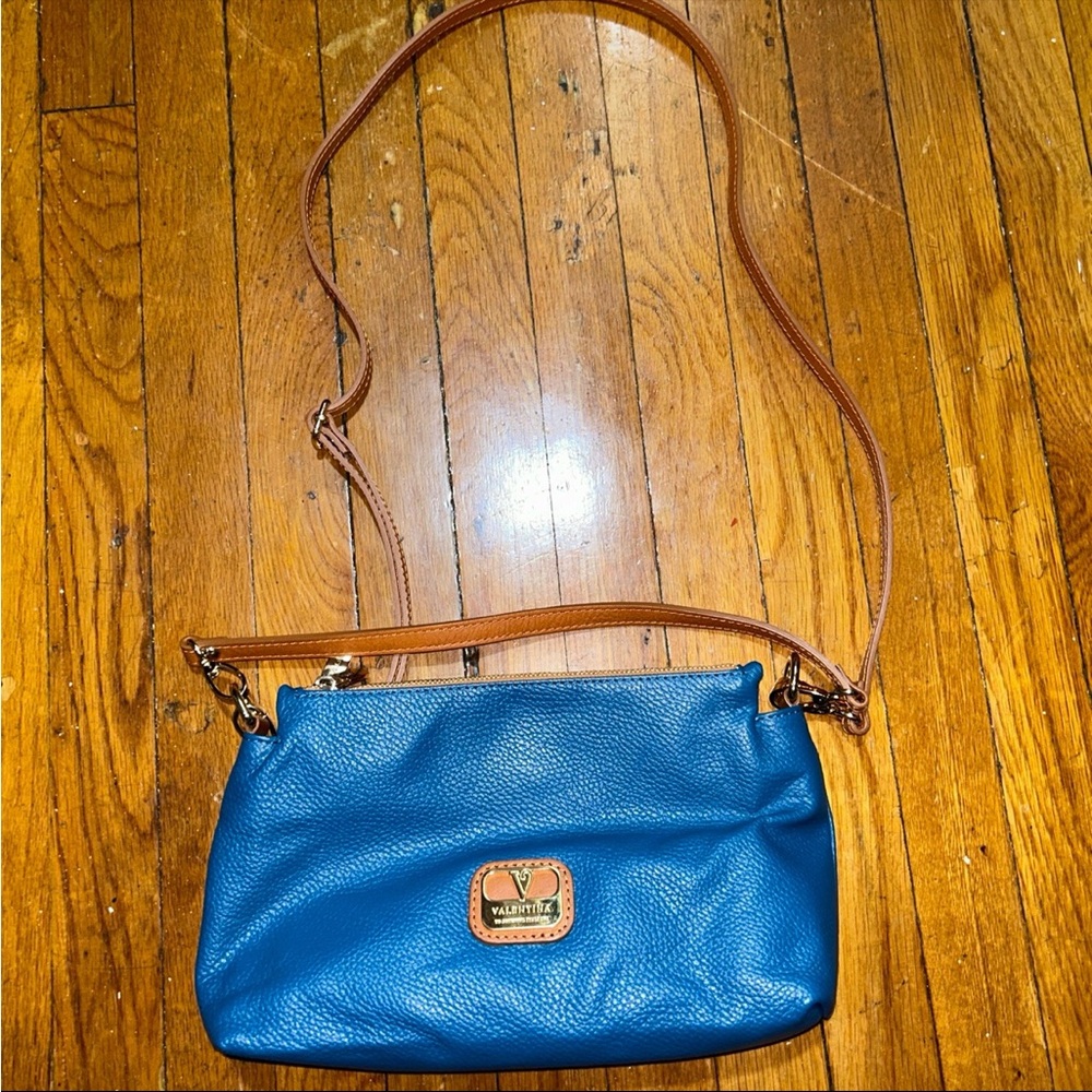 Valentina Blue Double Zipper Leather Purse